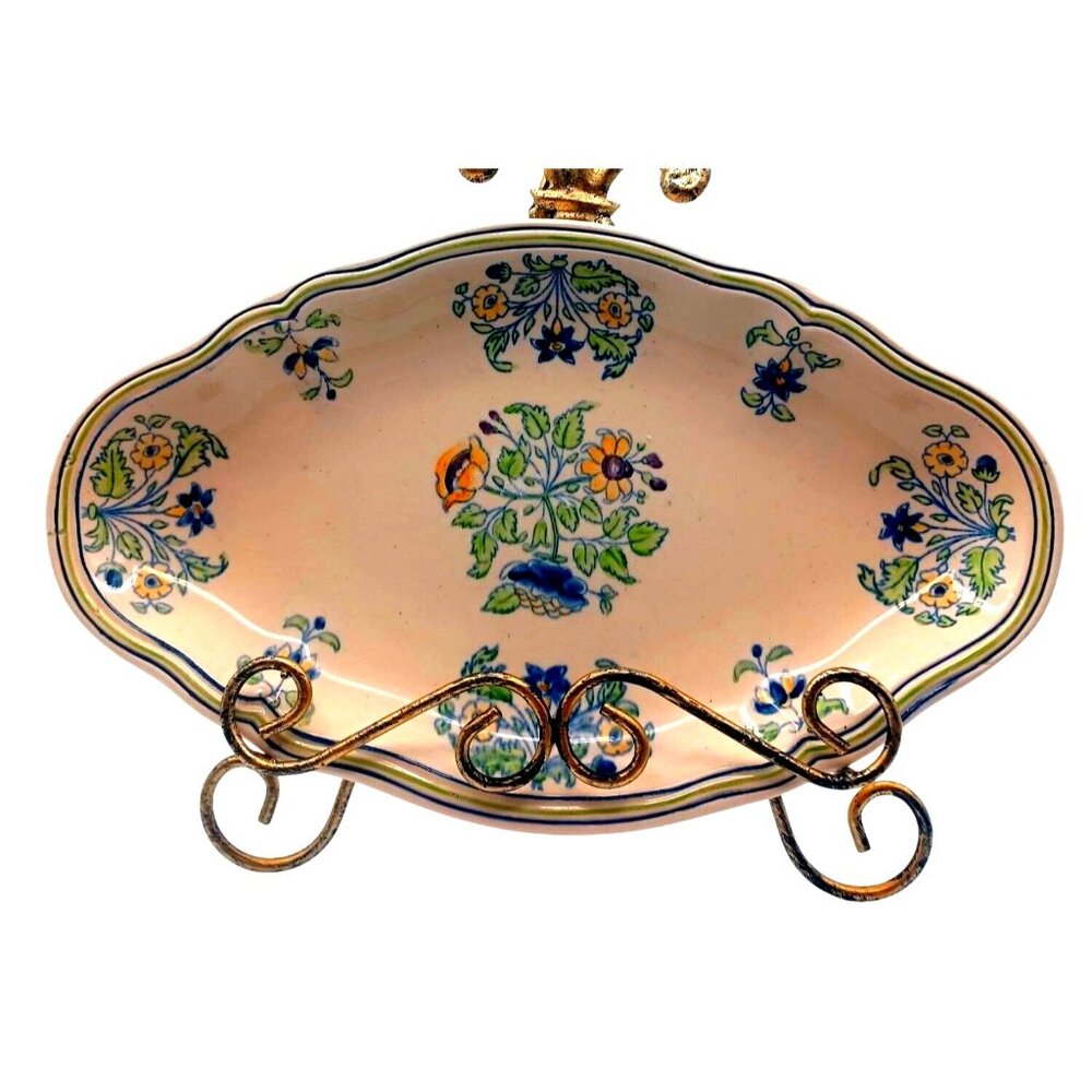 Antique Longchamp France French Faience Oval Serving Platter Floris Foral
